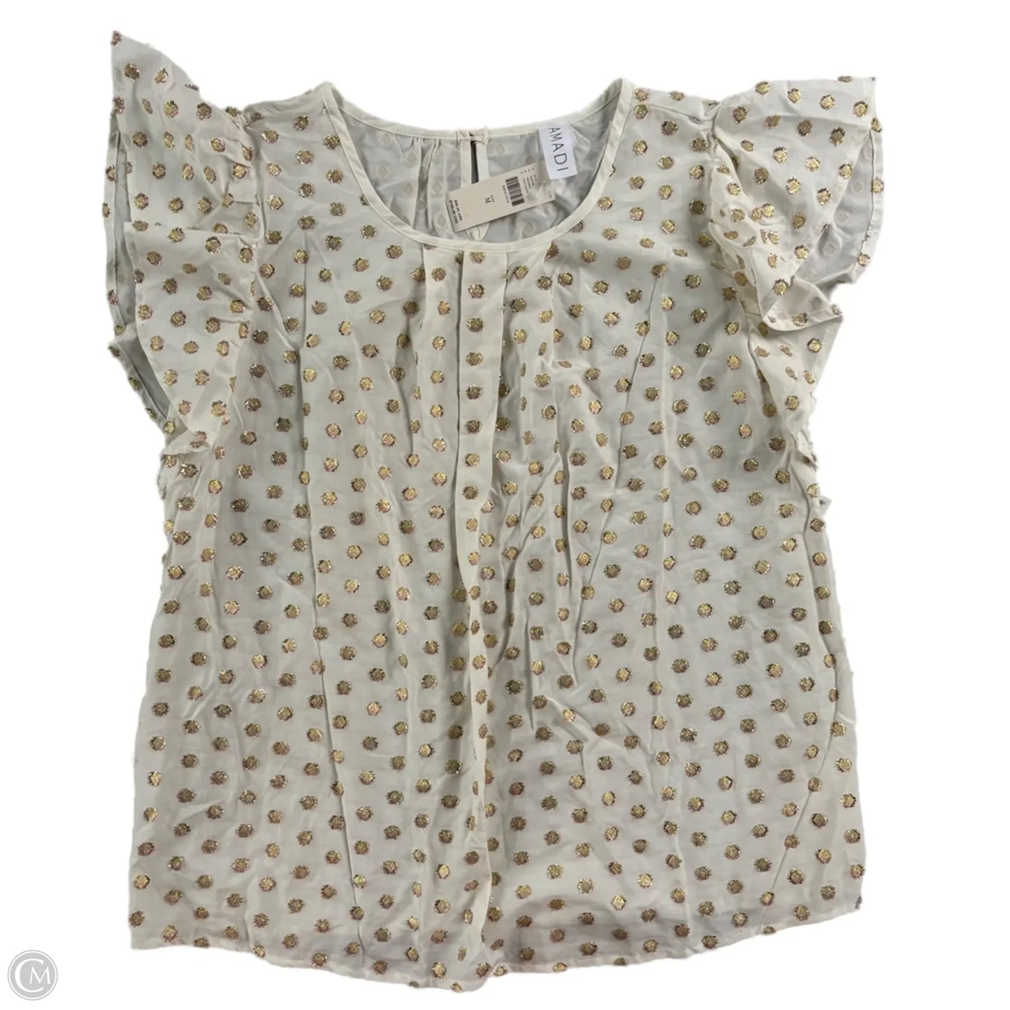 Top Short Sleeve By Amadi In Gold & White, Size: M