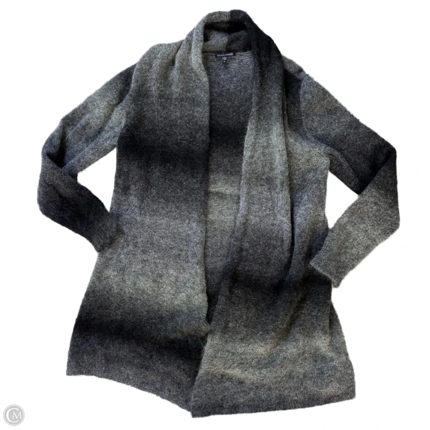 Sweater Cardigan By Eileen Fisher In Black & Grey, Size: M
