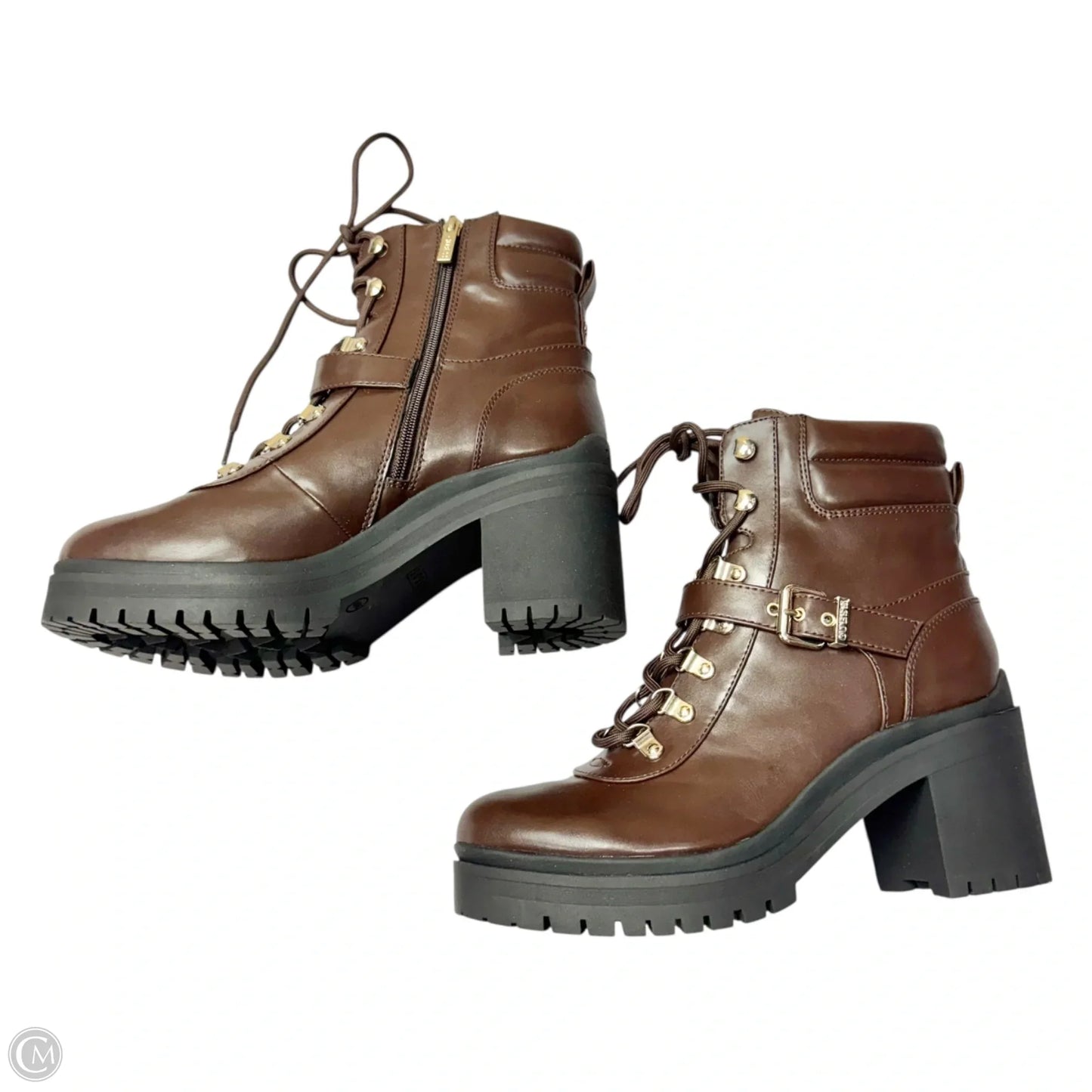 Boots Ankle Heels By Guess In Brown, Size: 9.5