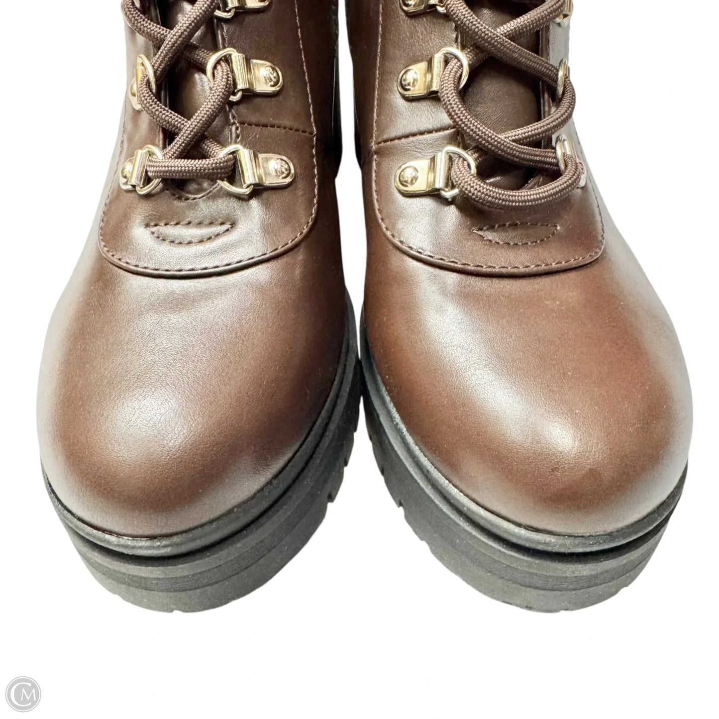 Boots Ankle Heels By Guess In Brown, Size: 9.5