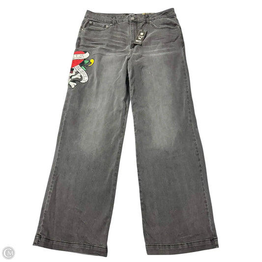 Jeans Wide Leg By Ed Hardy In Grey Denim, Size: 14