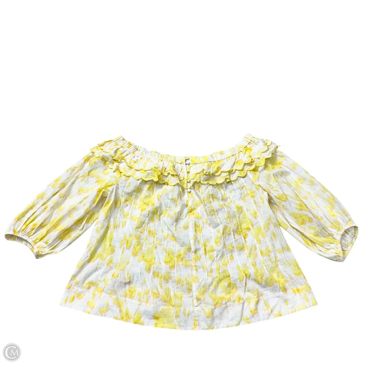 Top 3/4 Sleeve By Maeve In White & Yellow, Size: L