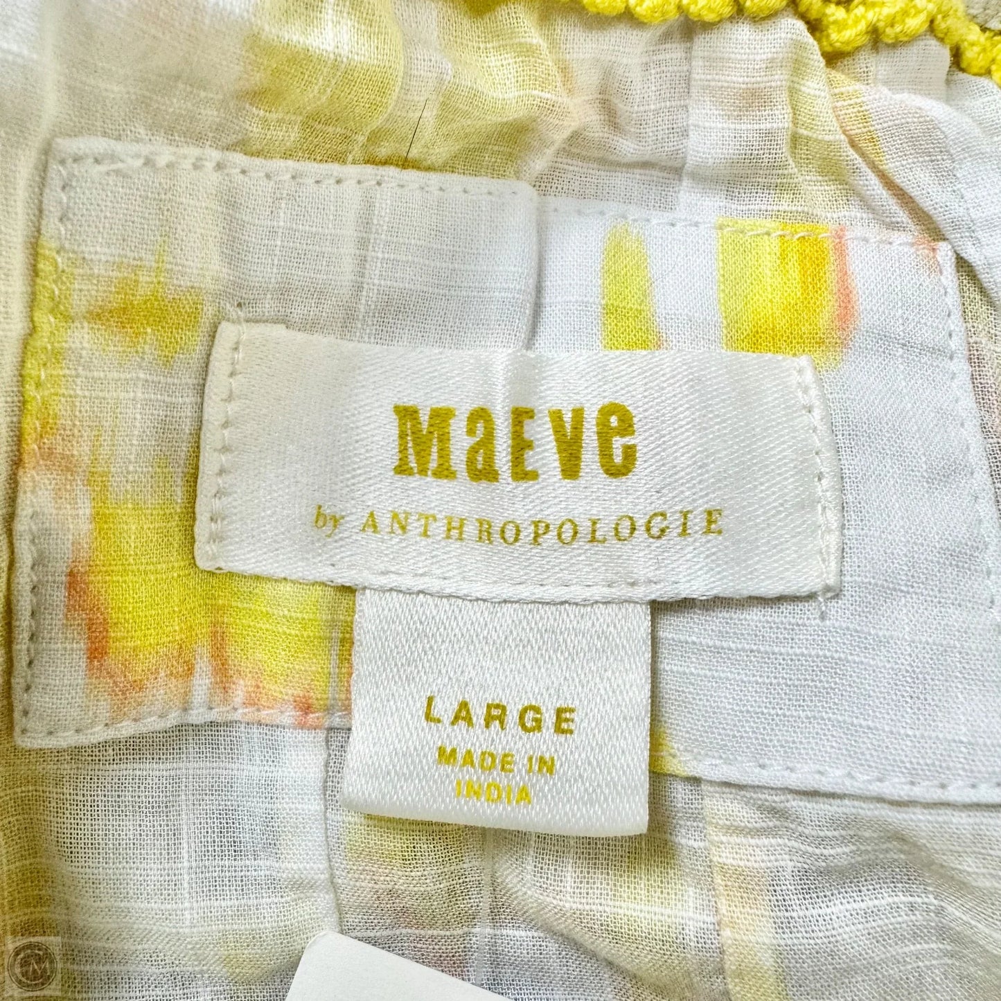 Top 3/4 Sleeve By Maeve In White & Yellow, Size: L