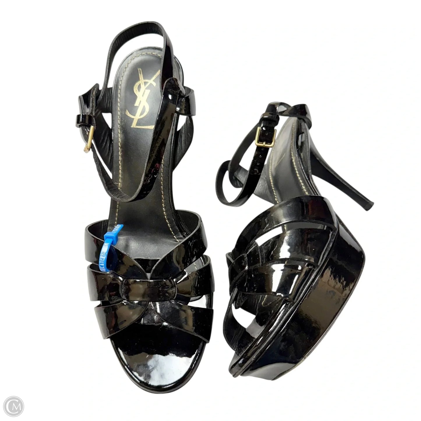 Sandals Luxury Designer By Yves Saint Laurent In Black, Size: 10.5