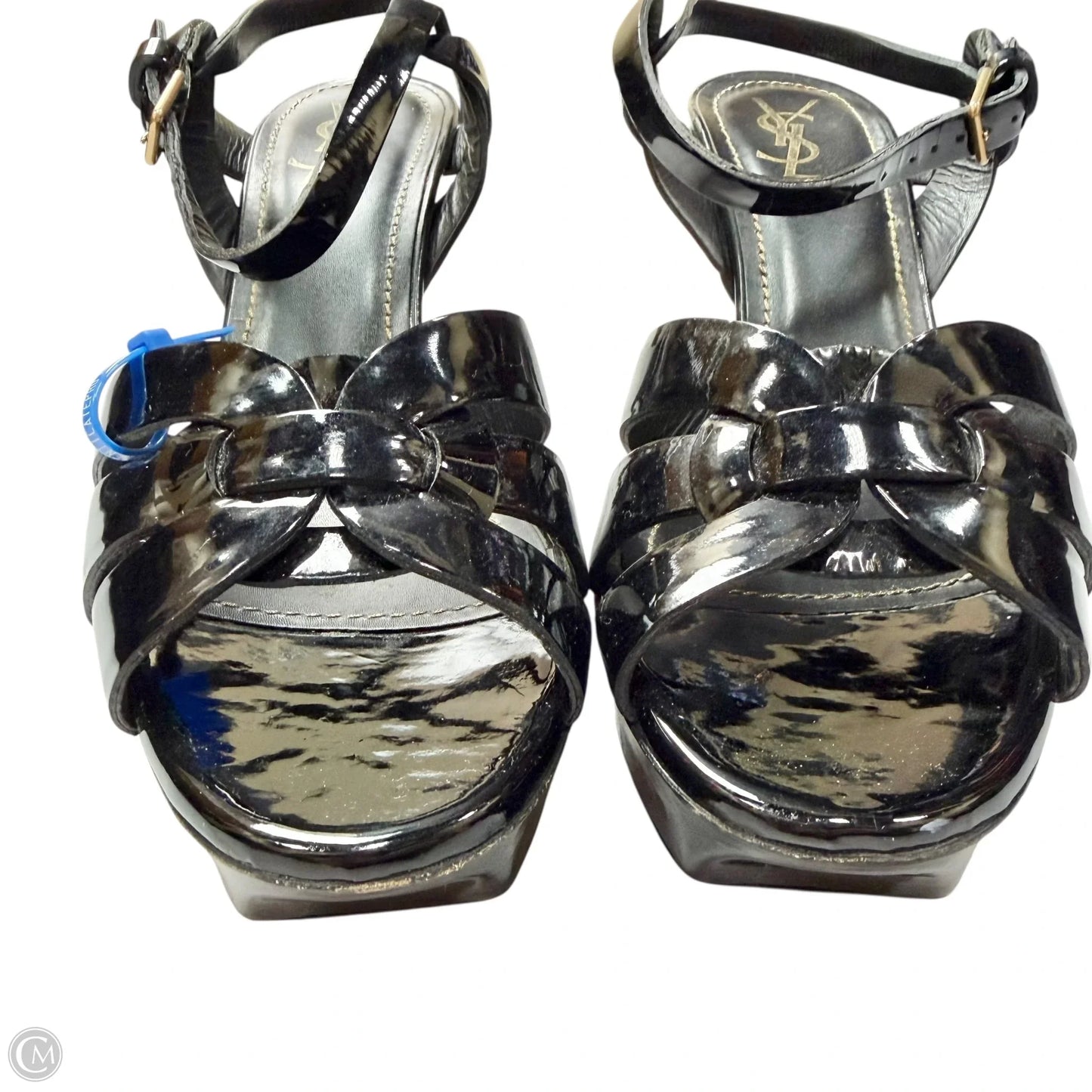 Sandals Luxury Designer By Yves Saint Laurent In Black, Size: 10.5