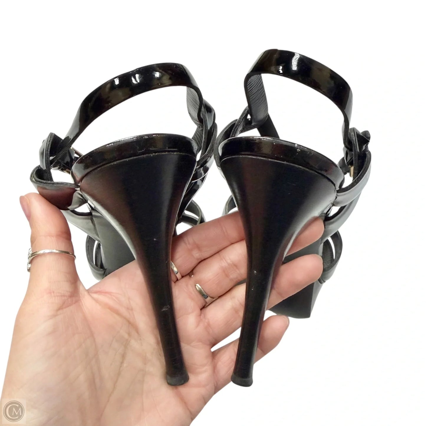 Sandals Luxury Designer By Yves Saint Laurent In Black, Size: 10.5