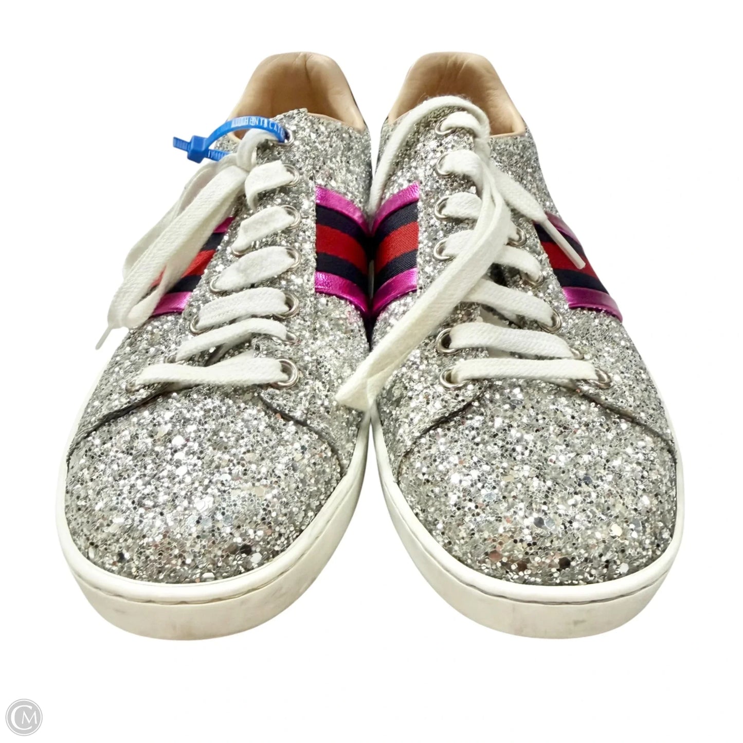 Shoes Luxury Designer By Gucci In Silver, Size: 6