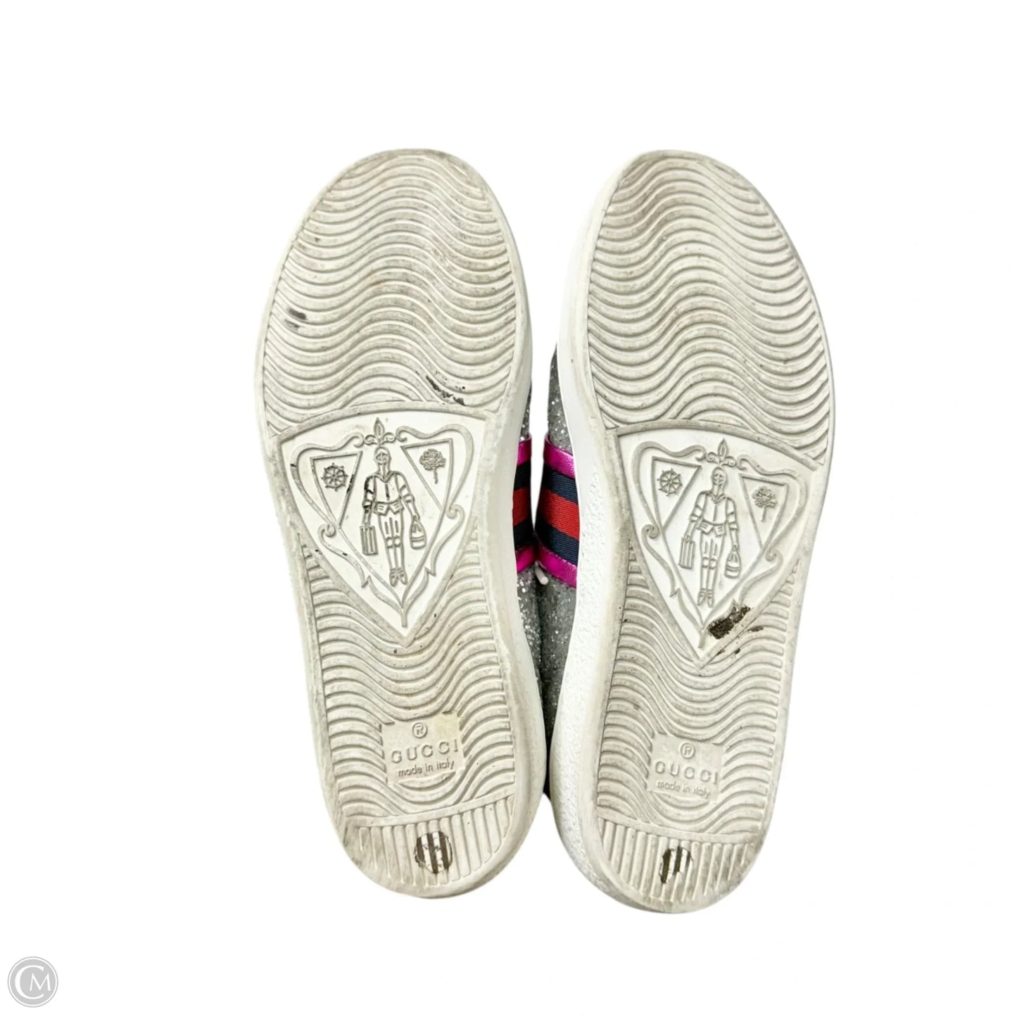 Shoes Luxury Designer By Gucci In Silver, Size: 6