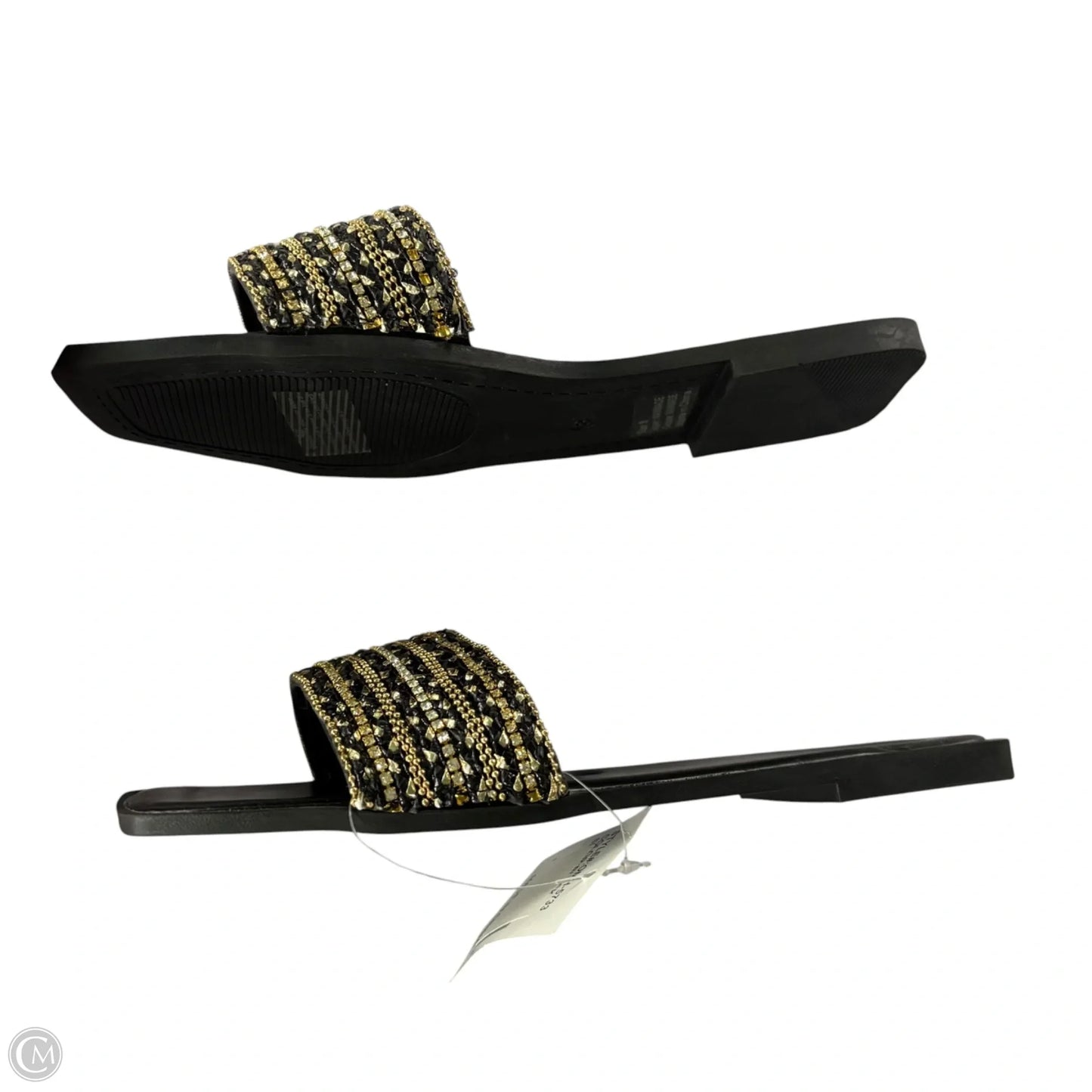 Sandals Flats By Olivia Miller In Black & Gold, Size: 8
