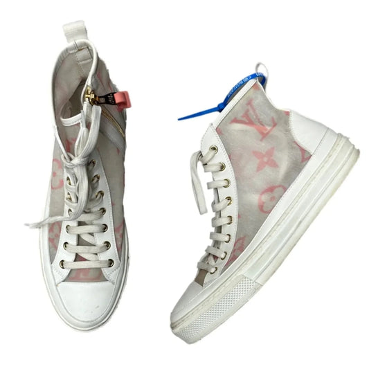 Shoes Luxury Designer By Louis Vuitton In Pink & White, Size: 8.5