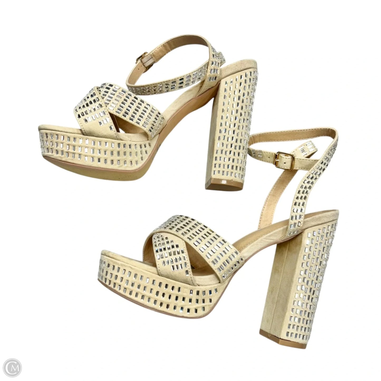 Sandals Heels Platform By Fashion Nova In Silver & Tan, Size: 9