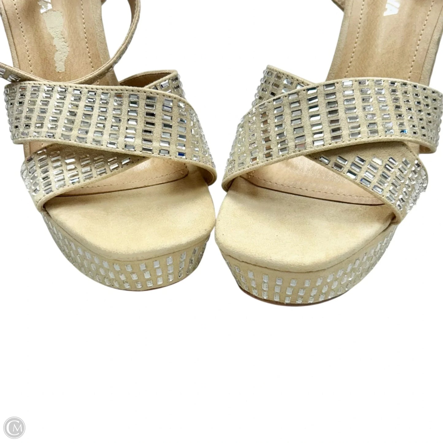 Sandals Heels Platform By Fashion Nova In Silver & Tan, Size: 9