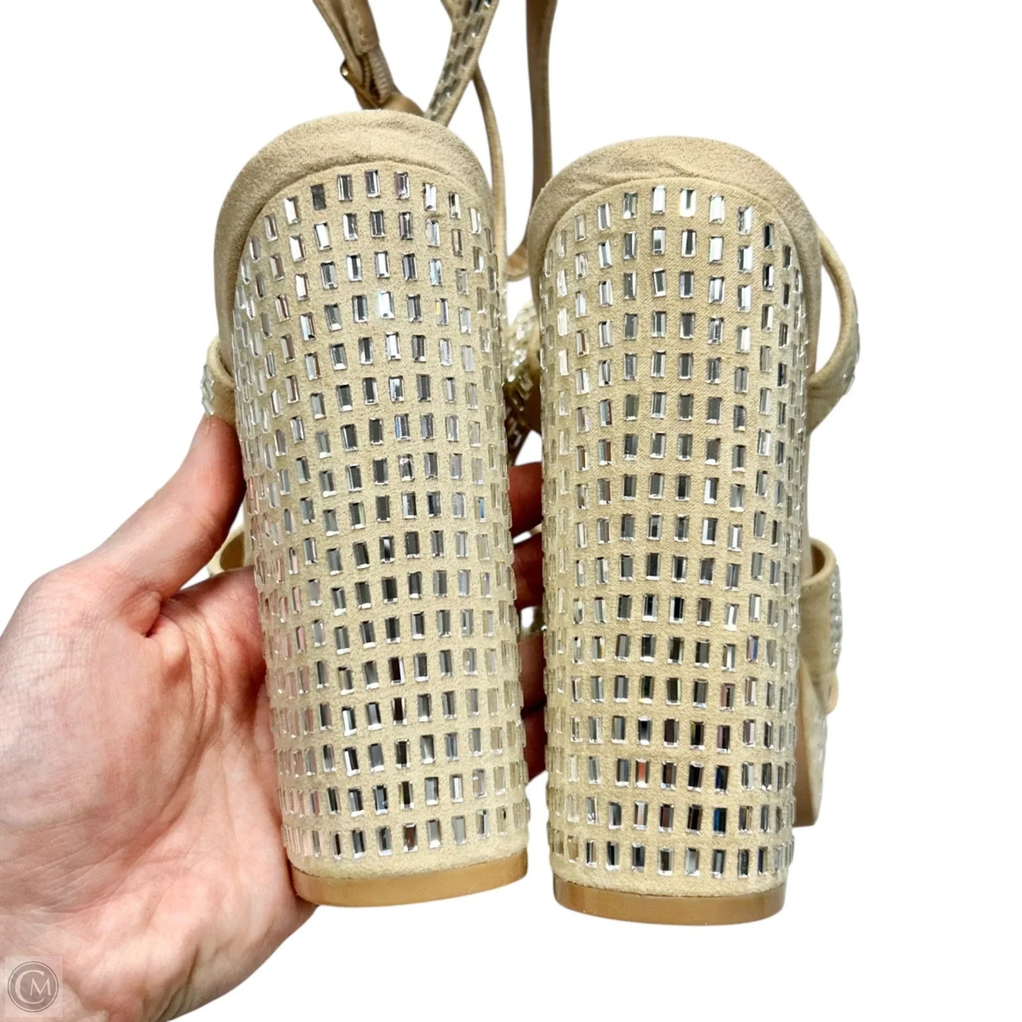 Sandals Heels Platform By Fashion Nova In Silver & Tan, Size: 9