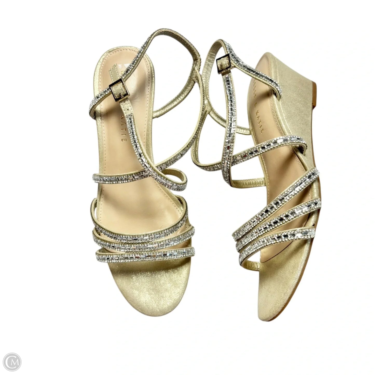 Sandals Heels Wedge By Kelly And Katie In Gold & Silver, Size: 9