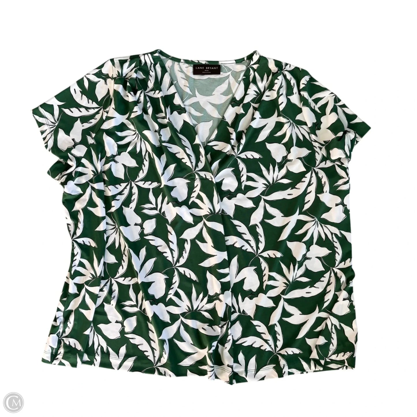 Top Short Sleeve By Lane Bryant In Green & White, Size: 1x