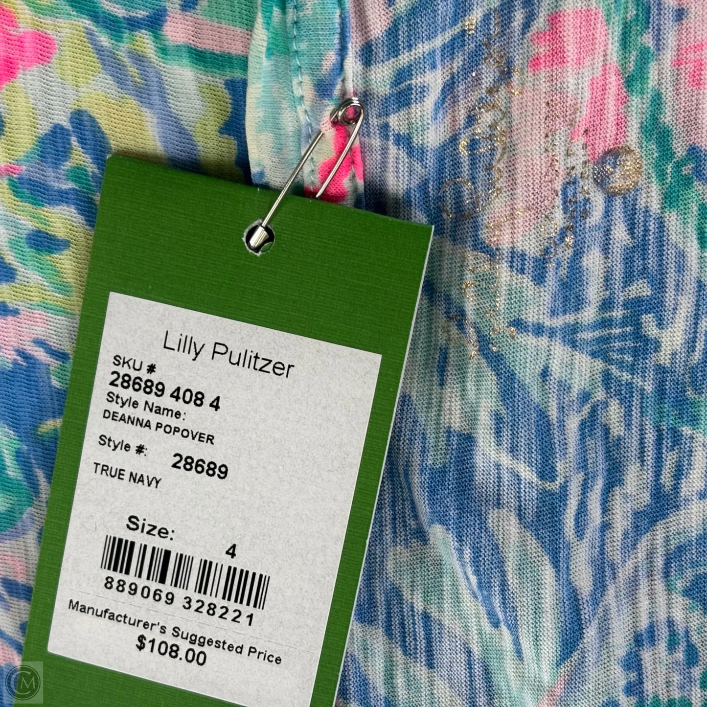 Top Short Sleeve Designer By Lilly Pulitzer In Blue & Green, Size: S