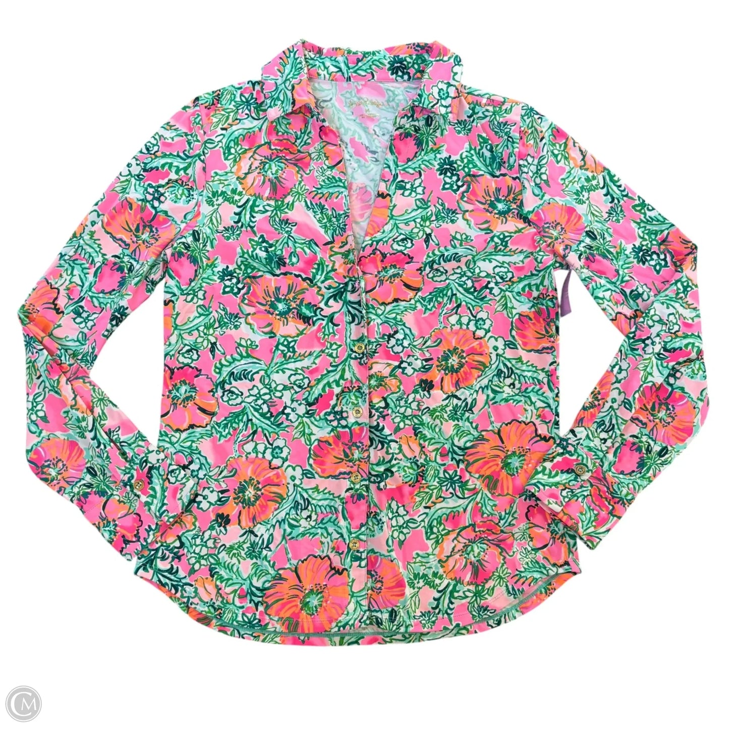 Top Long Sleeve Designer By Lilly Pulitzer In Green & Pink, Size: Mp