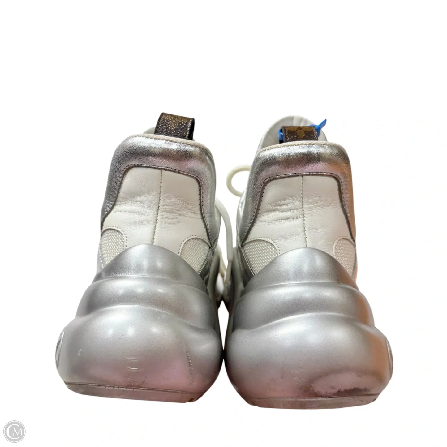 Shoes Luxury Designer By Louis Vuitton In Silver & White, Size: 6
