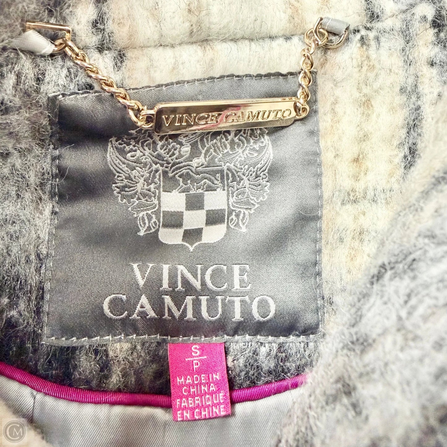 Coat Trench Coat By Vince Camuto In Grey & White, Size: S