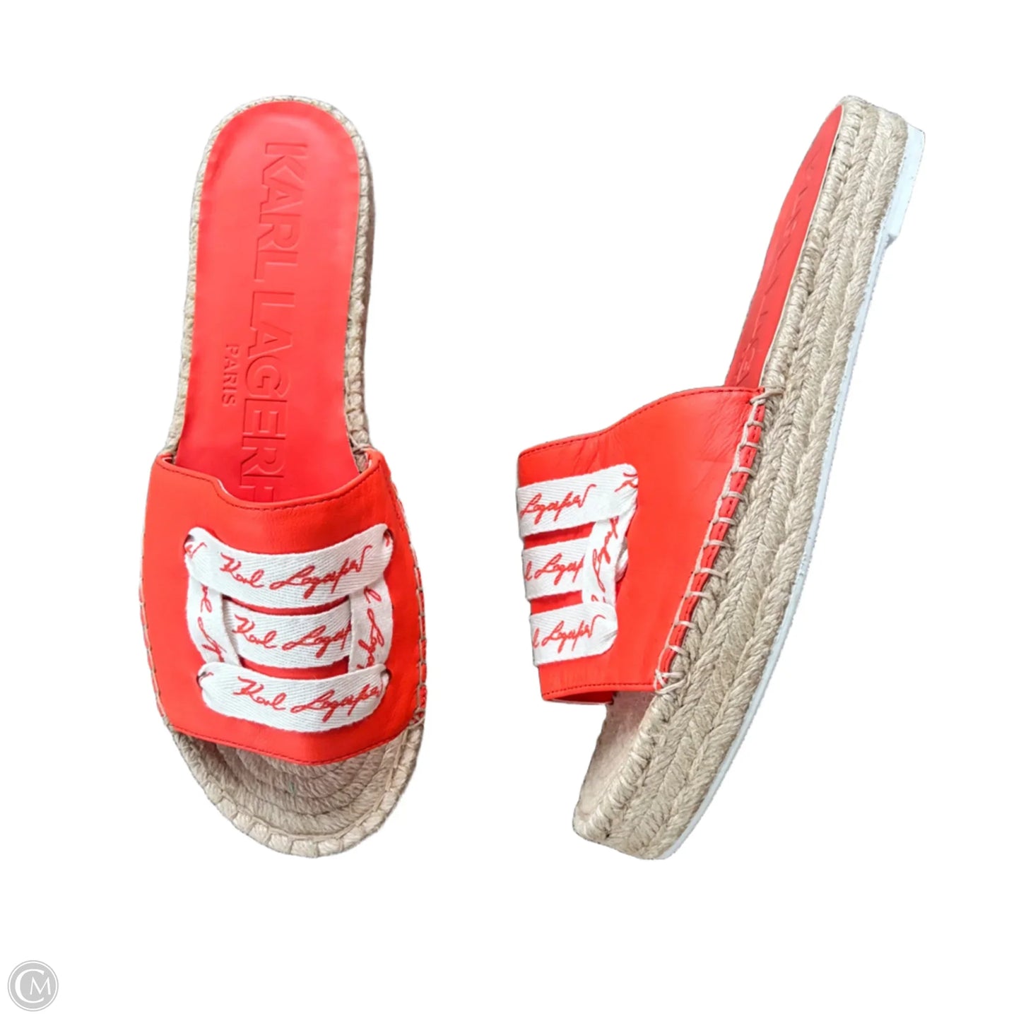 Sandals Designer By Karl Lagerfeld In Orange & White, Size: 8