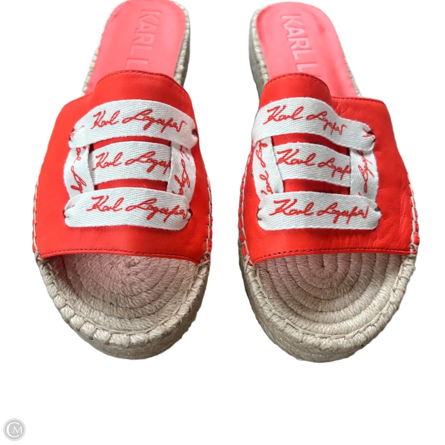 Sandals Designer By Karl Lagerfeld In Orange & White, Size: 8