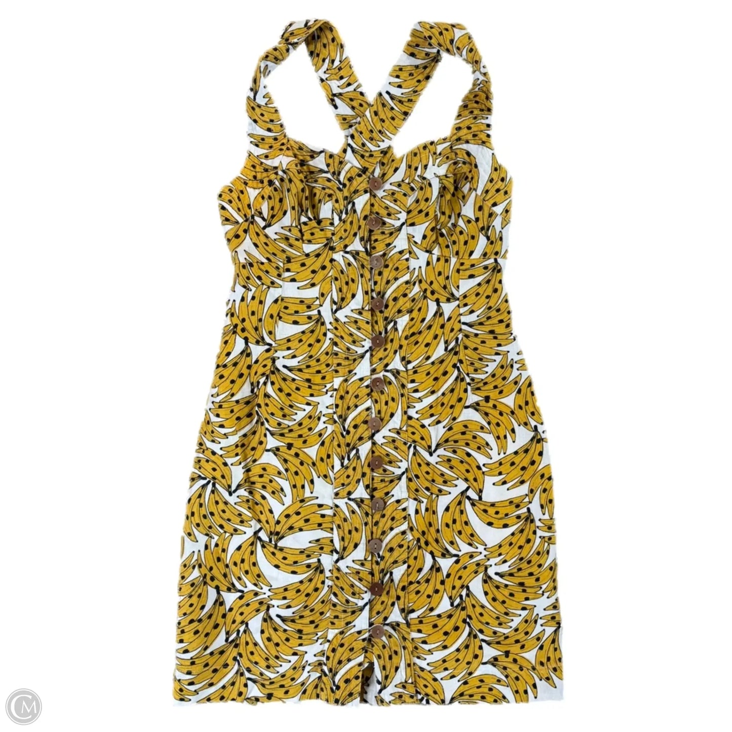 Dress Casual Short By Farm Rio In White & Yellow, Size: Xs