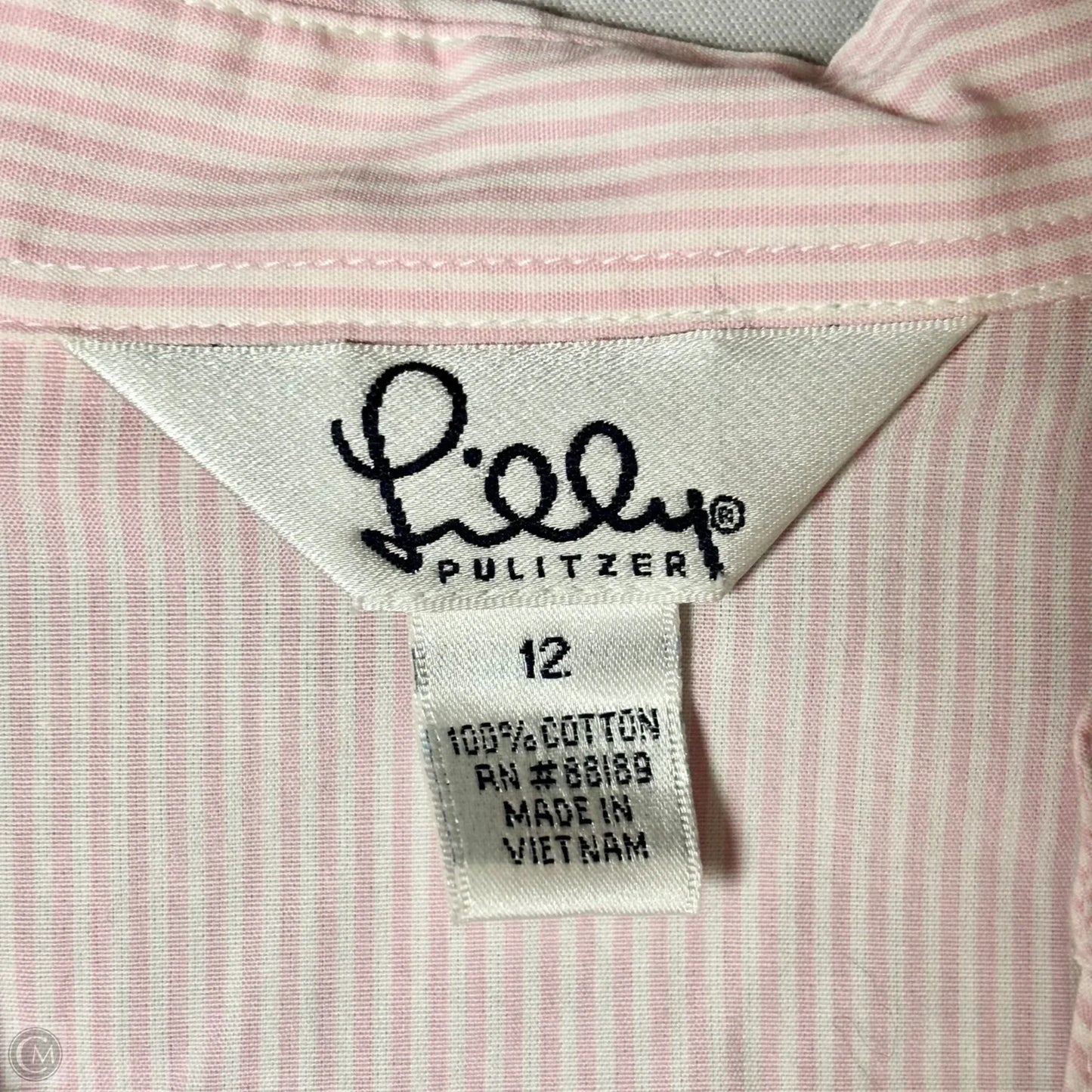 Top Long Sleeve Designer By Lilly Pulitzer In Pink & White, Size: L