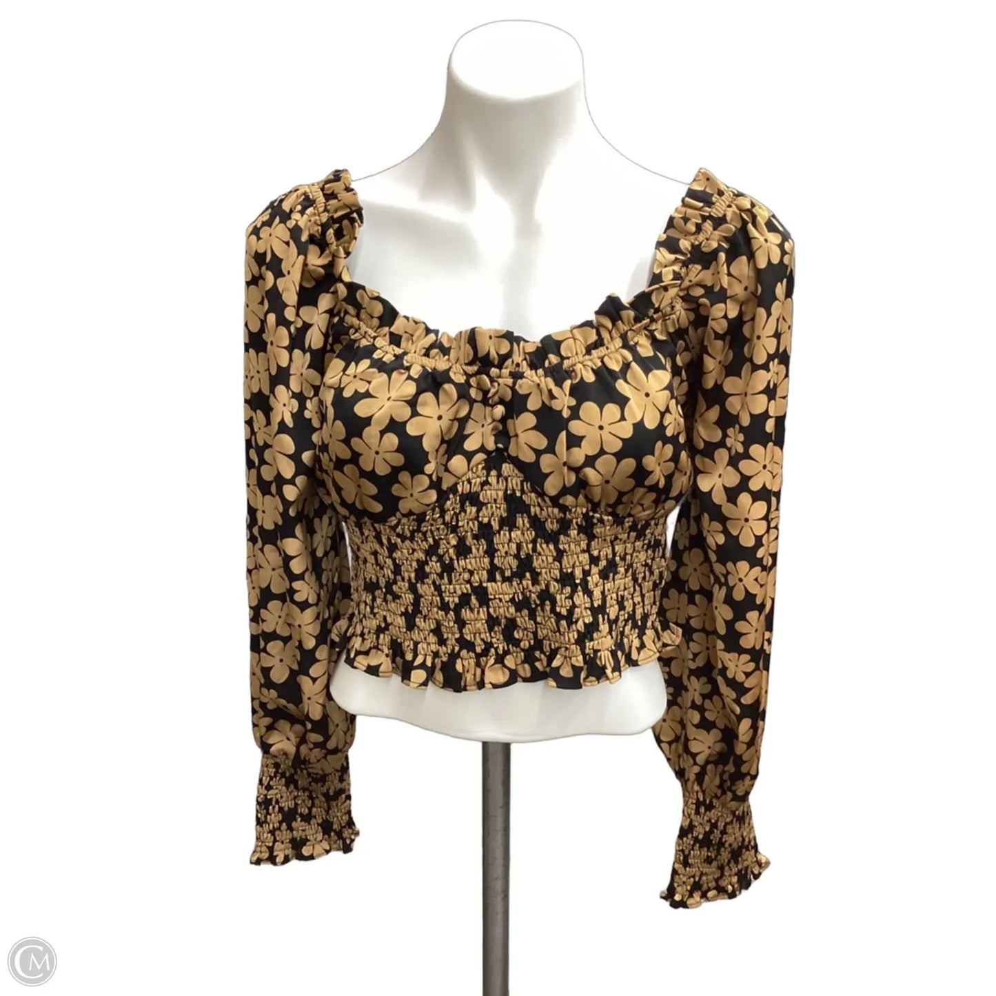 Blouse Long Sleeve By Lush In Black & Brown, Size: S