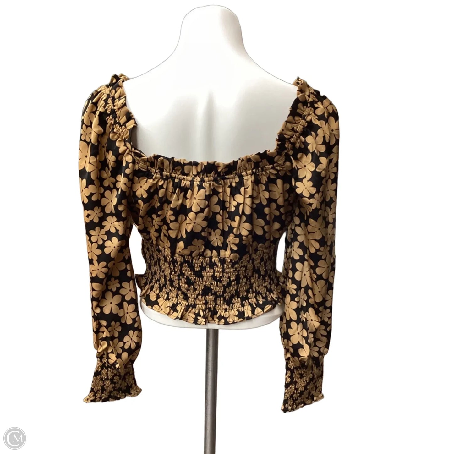 Blouse Long Sleeve By Lush In Black & Brown, Size: S