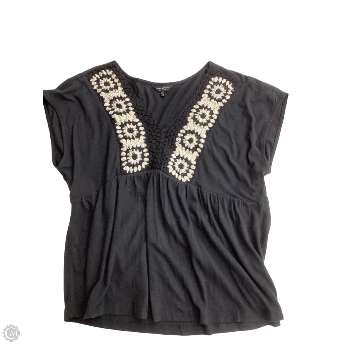 Top Short Sleeve By Lucky Brand In Black & Cream, Size: L