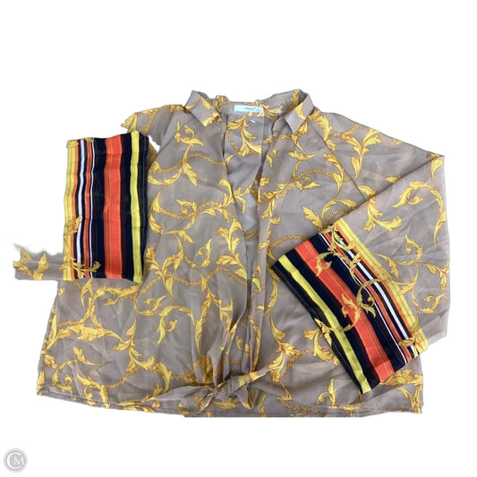 Blouse Long Sleeve By Timing In Tan & Yellow, Size: L