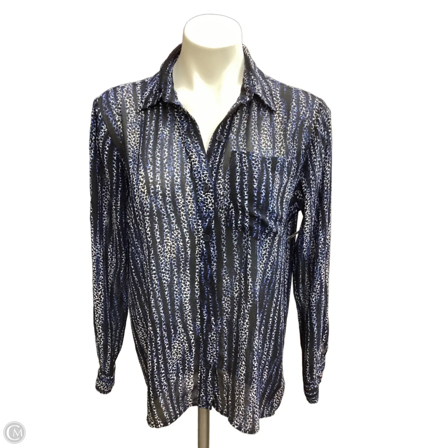 Blouse Long Sleeve By Michael By Michael Kors In Black & Blue, Size: S