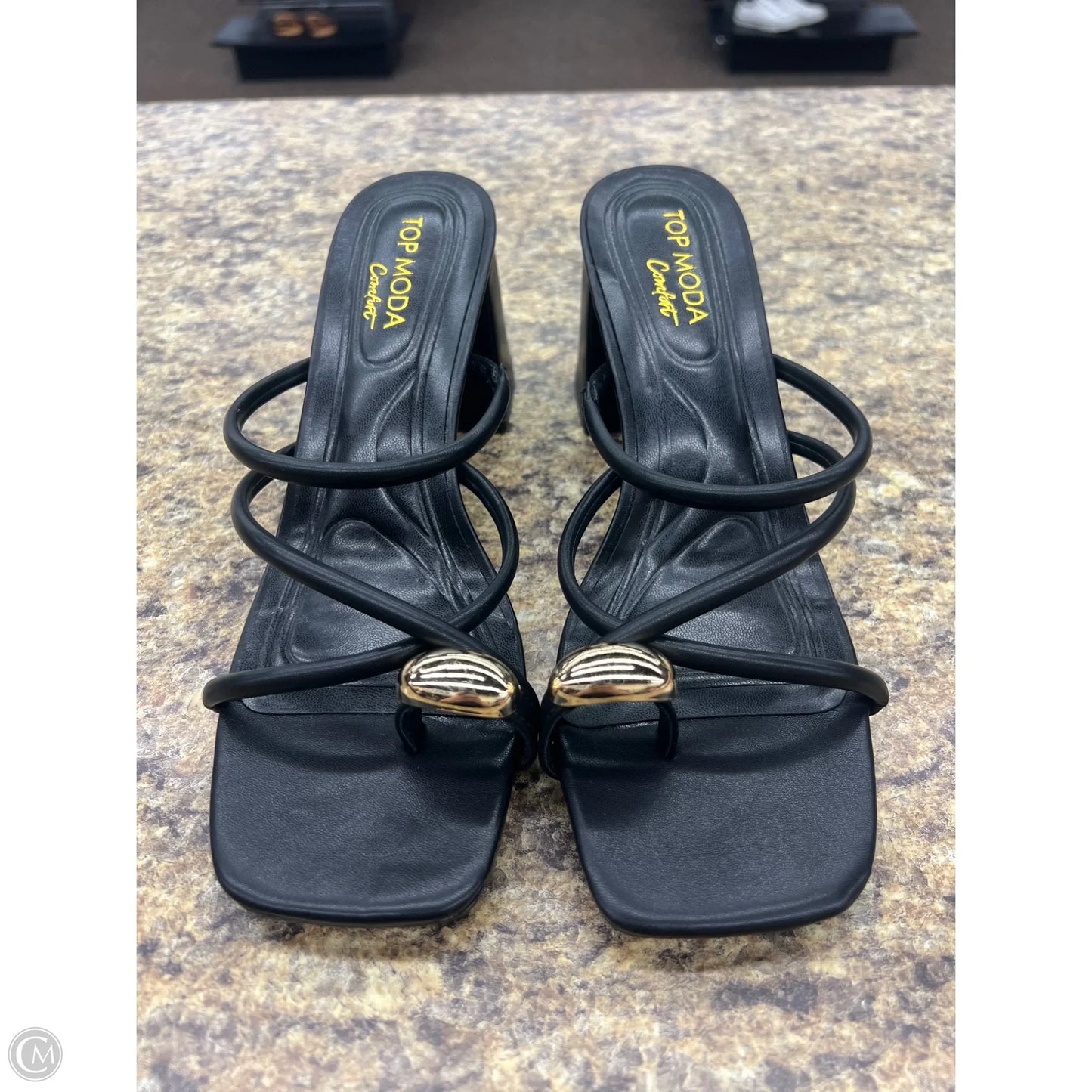 Sandals Heels Block By Top Moda In Black, Size: 8