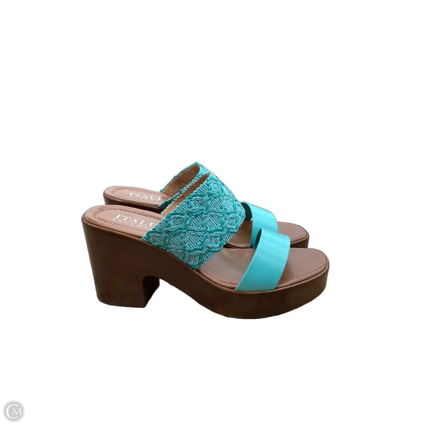 Sandals Heels Platform By Italian Shoemakers In Teal, Size: 8