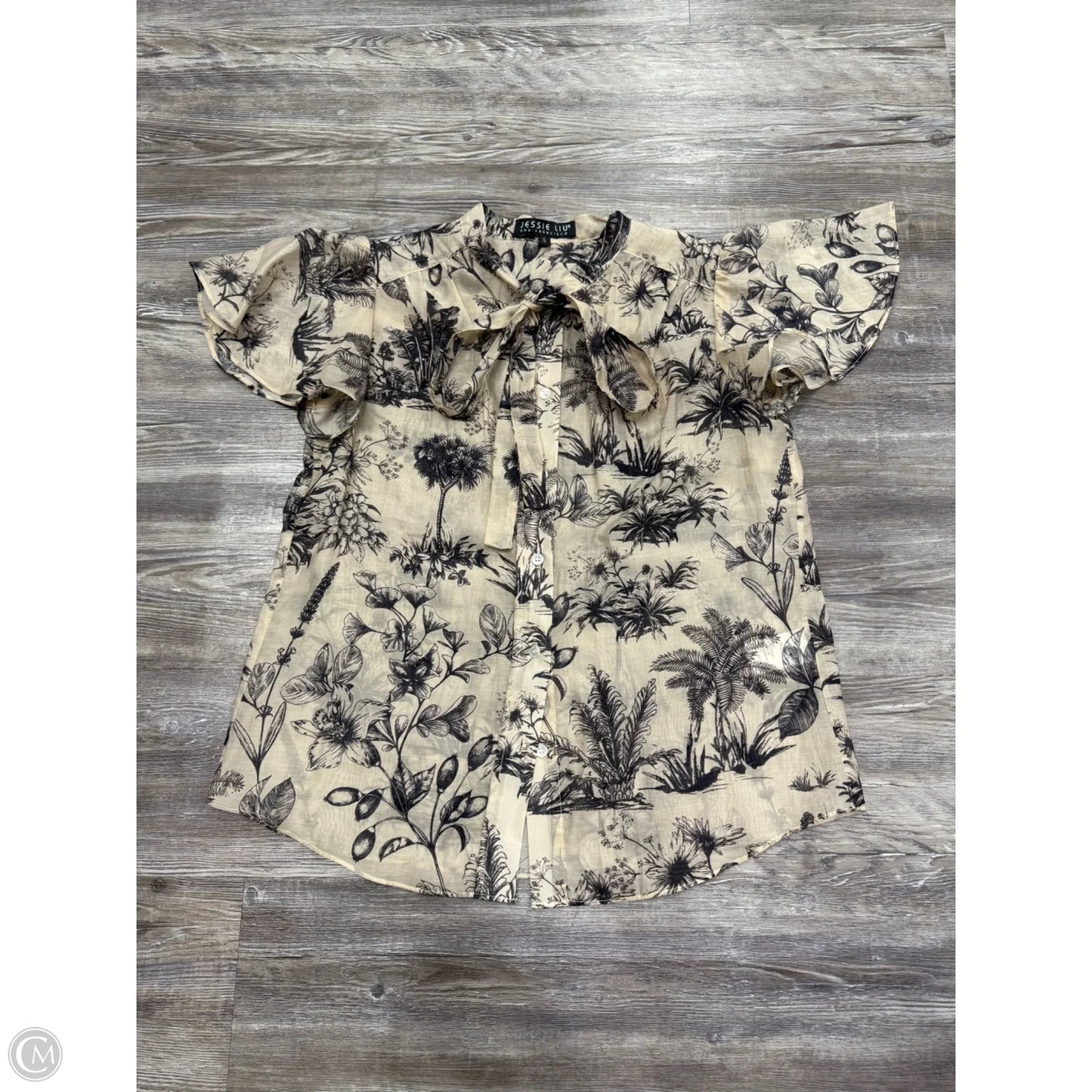 Top Short Sleeve Designer By Jessie Liu In Tan, Size: S