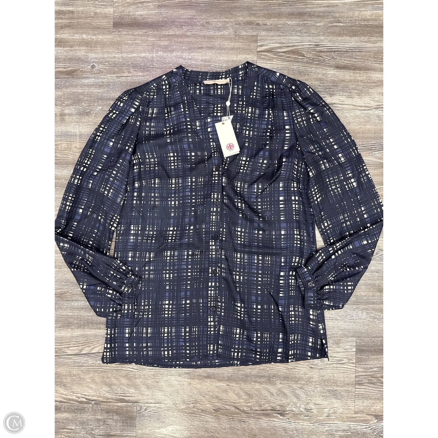 Top Long Sleeve Designer By Tory Burch In Blue & White, Size: 10