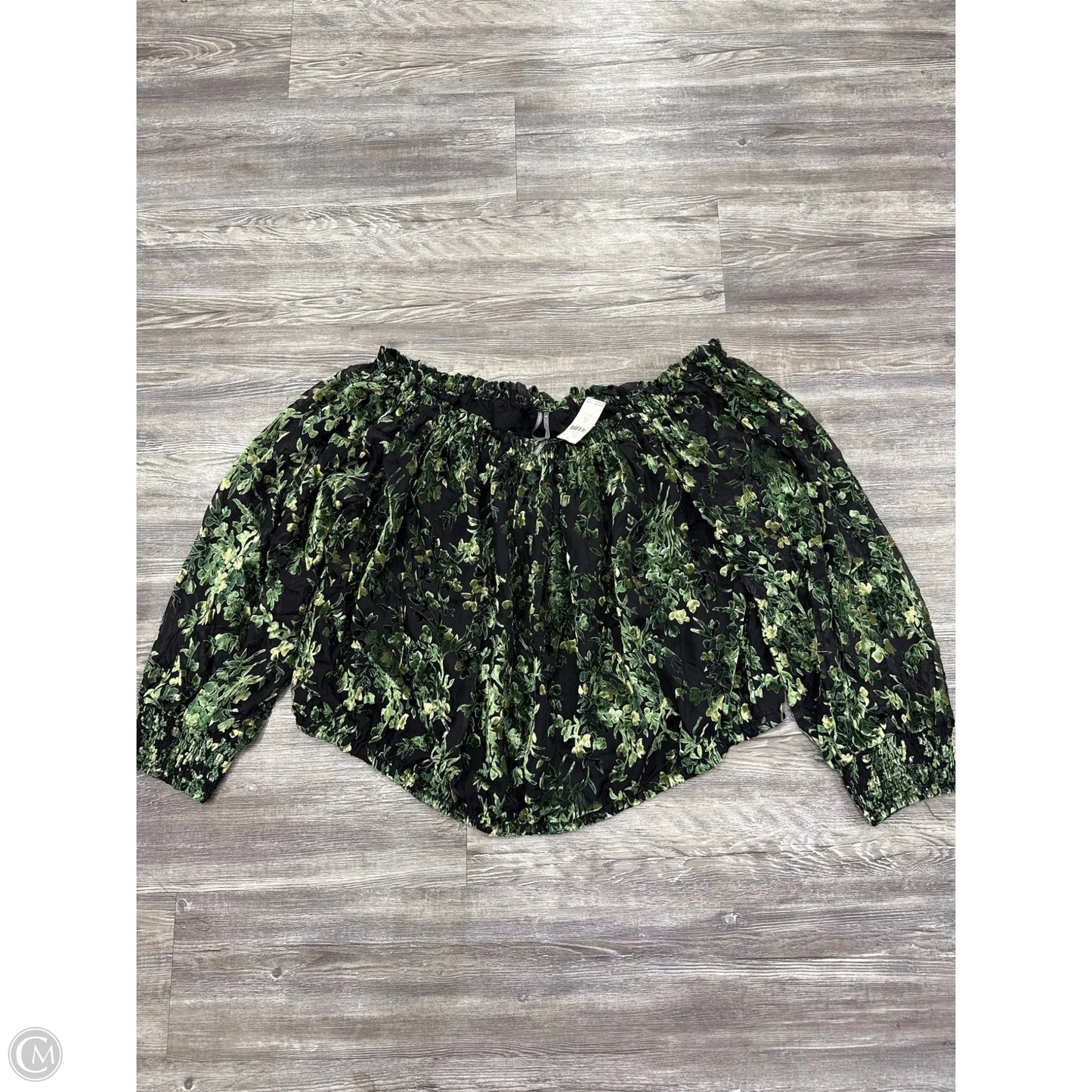 Top Long Sleeve By Anthropologie In Black & Green, Size: 2x