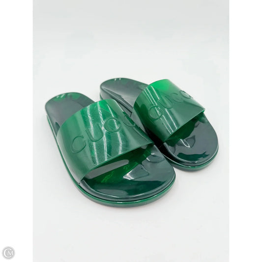 Sandals Luxury Designer By Gucci In Green, Size: 8.5