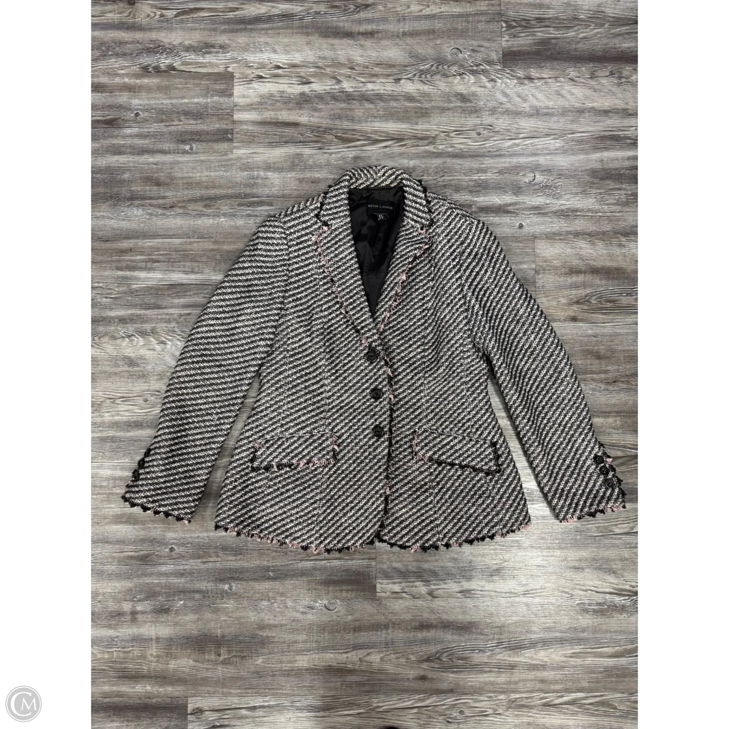 Blazer Designer By Rena Lange In Grey & Pink, Size: L