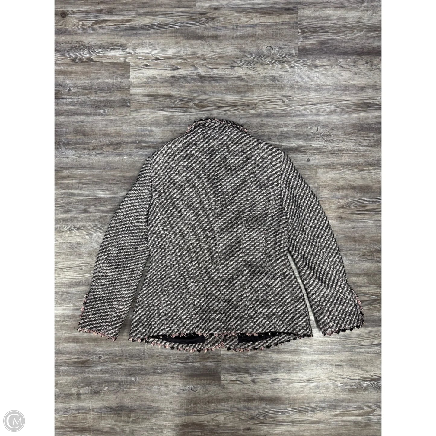 Blazer Designer By Rena Lange In Grey & Pink, Size: L