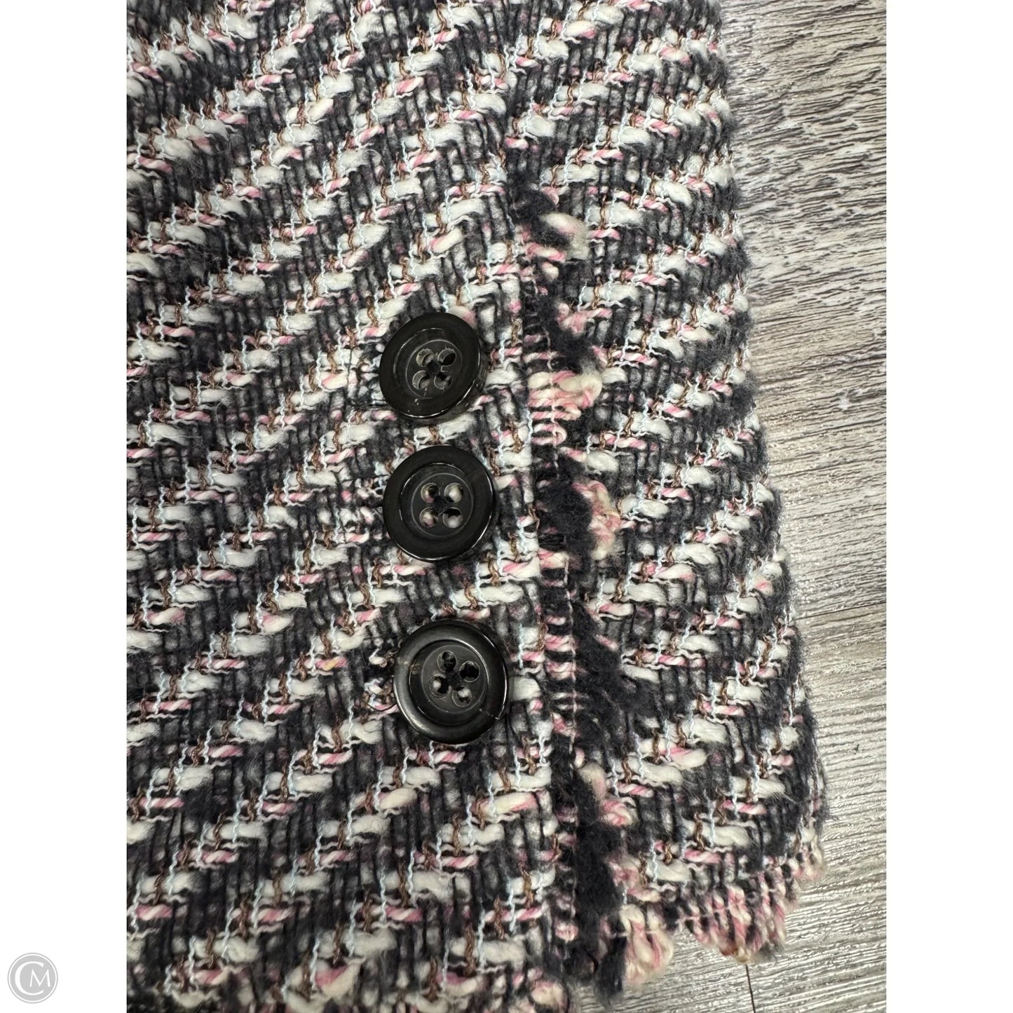 Blazer Designer By Rena Lange In Grey & Pink, Size: L