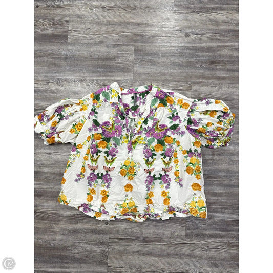 Top Short Sleeve By Anthropologie In Floral Print, Size: 1x