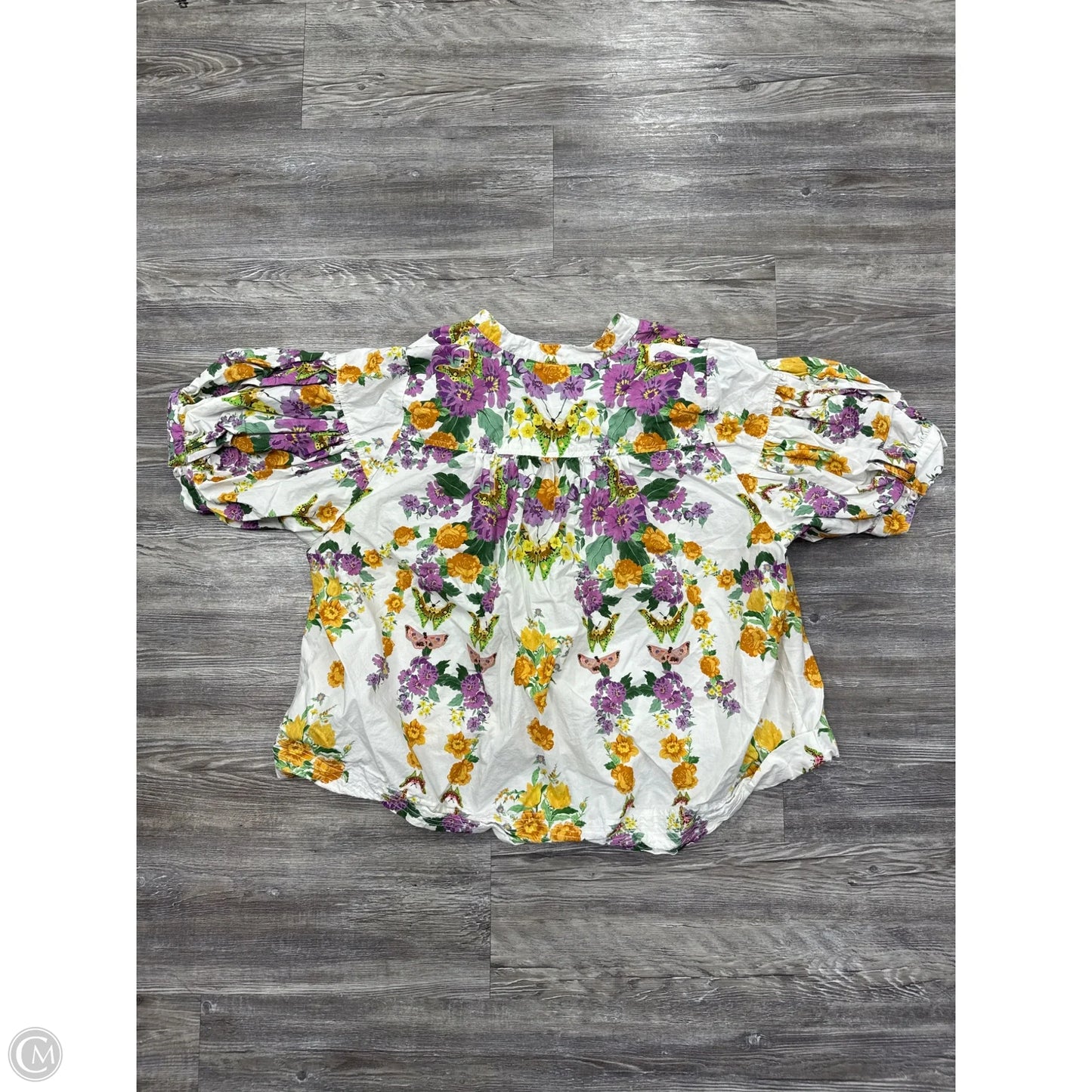 Top Short Sleeve By Anthropologie In Floral Print, Size: 1x