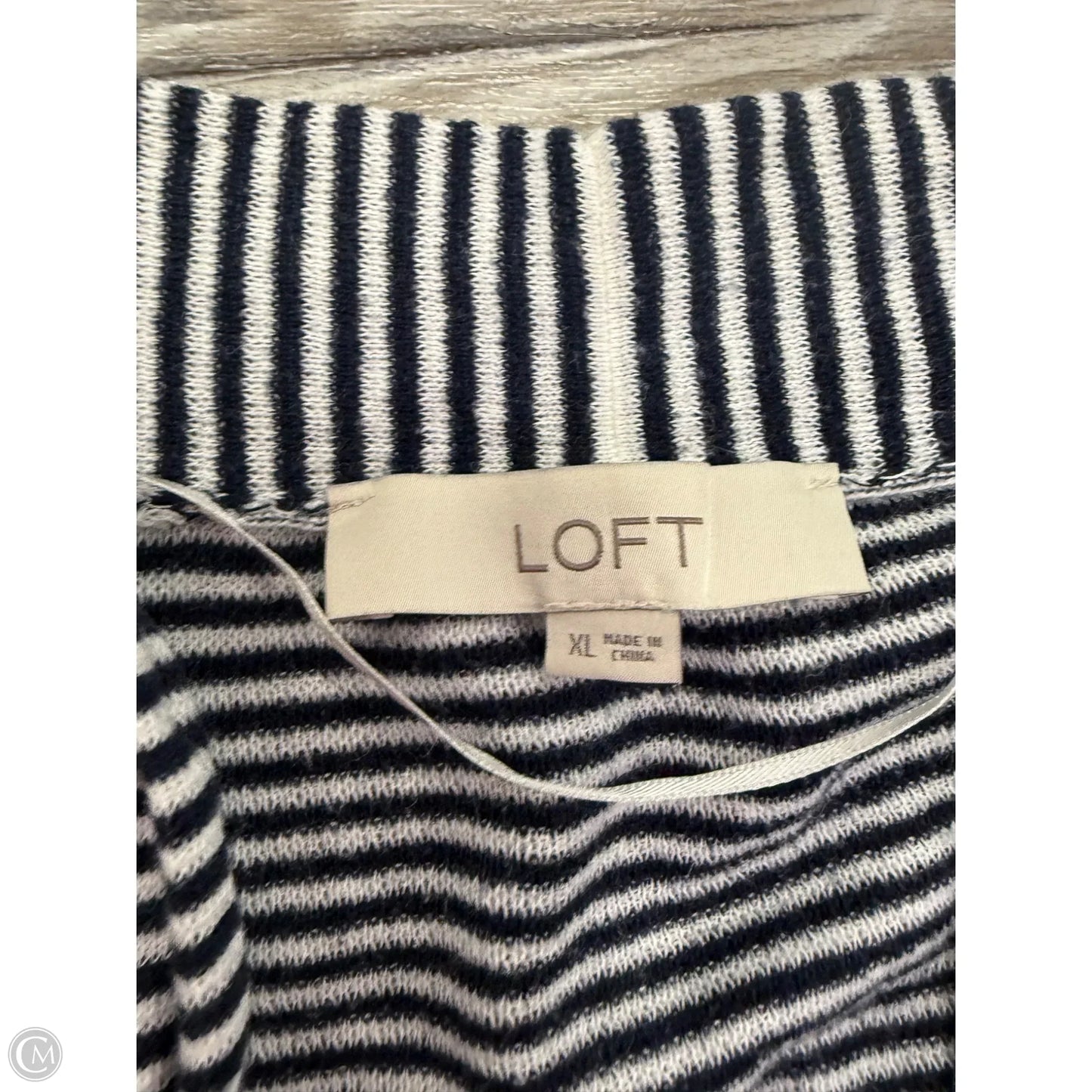 Sweater Cardigan By Loft In Blue & White, Size: Xl