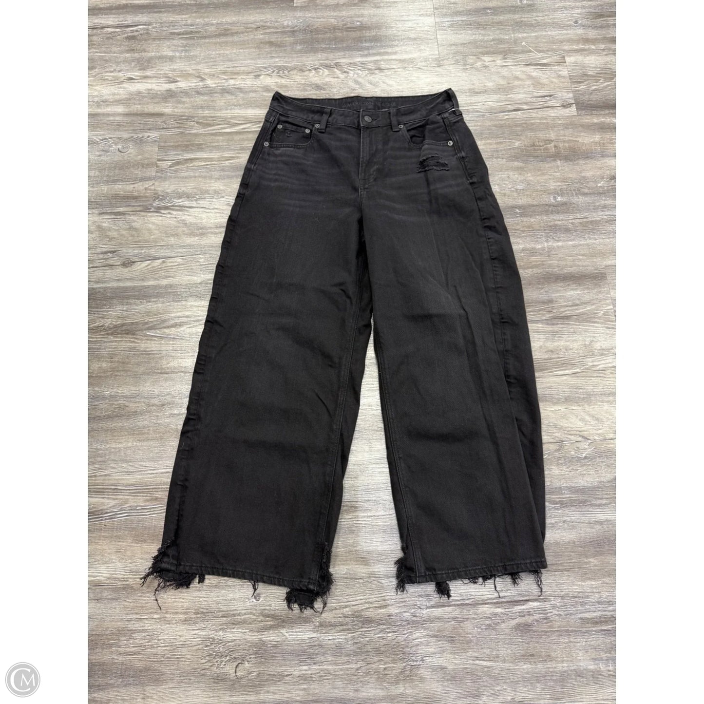 Jeans Wide Leg By American Eagle In Black Denim, Size: 10