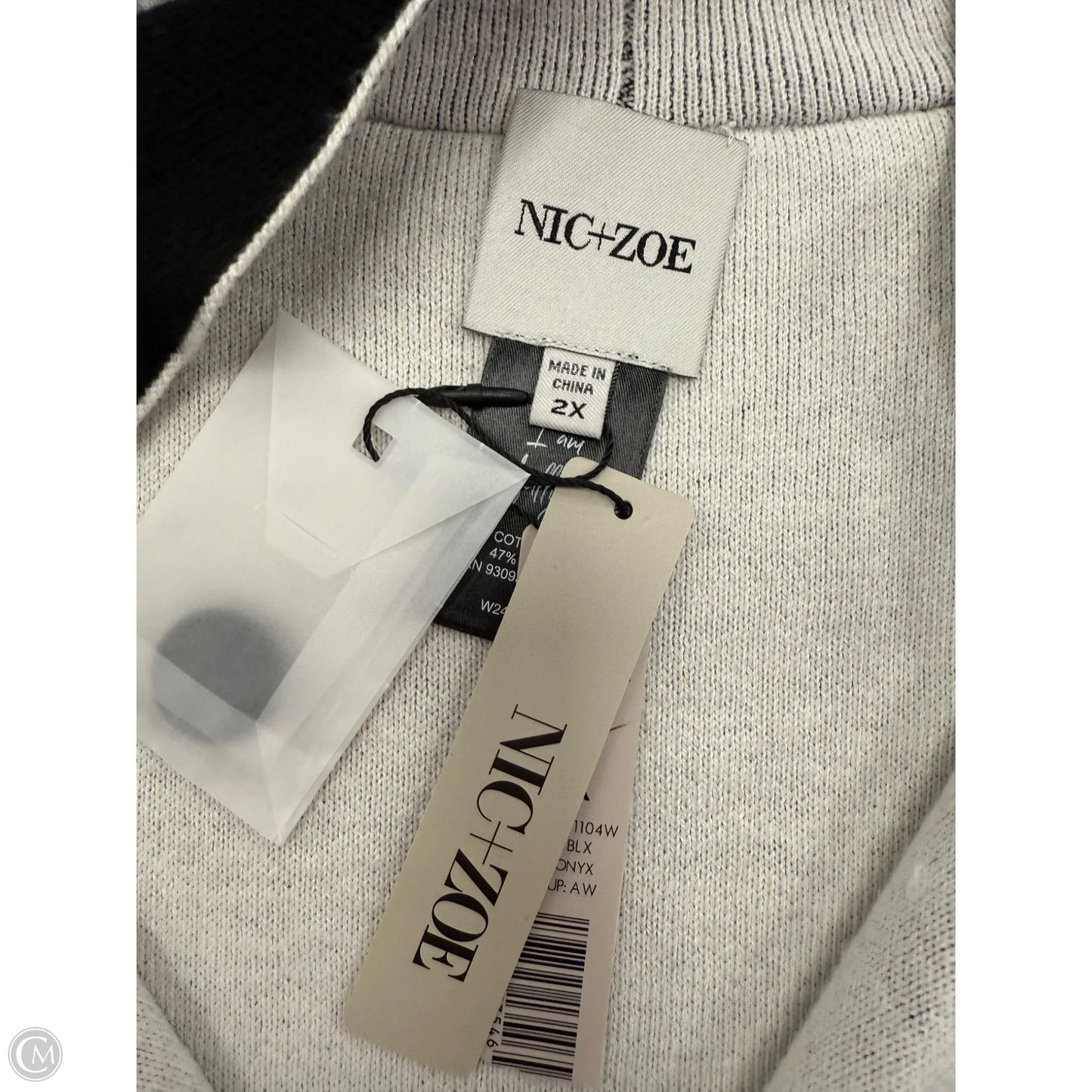 Sweater Cardigan By Nic + Zoe In Black & Cream, Size: 2x