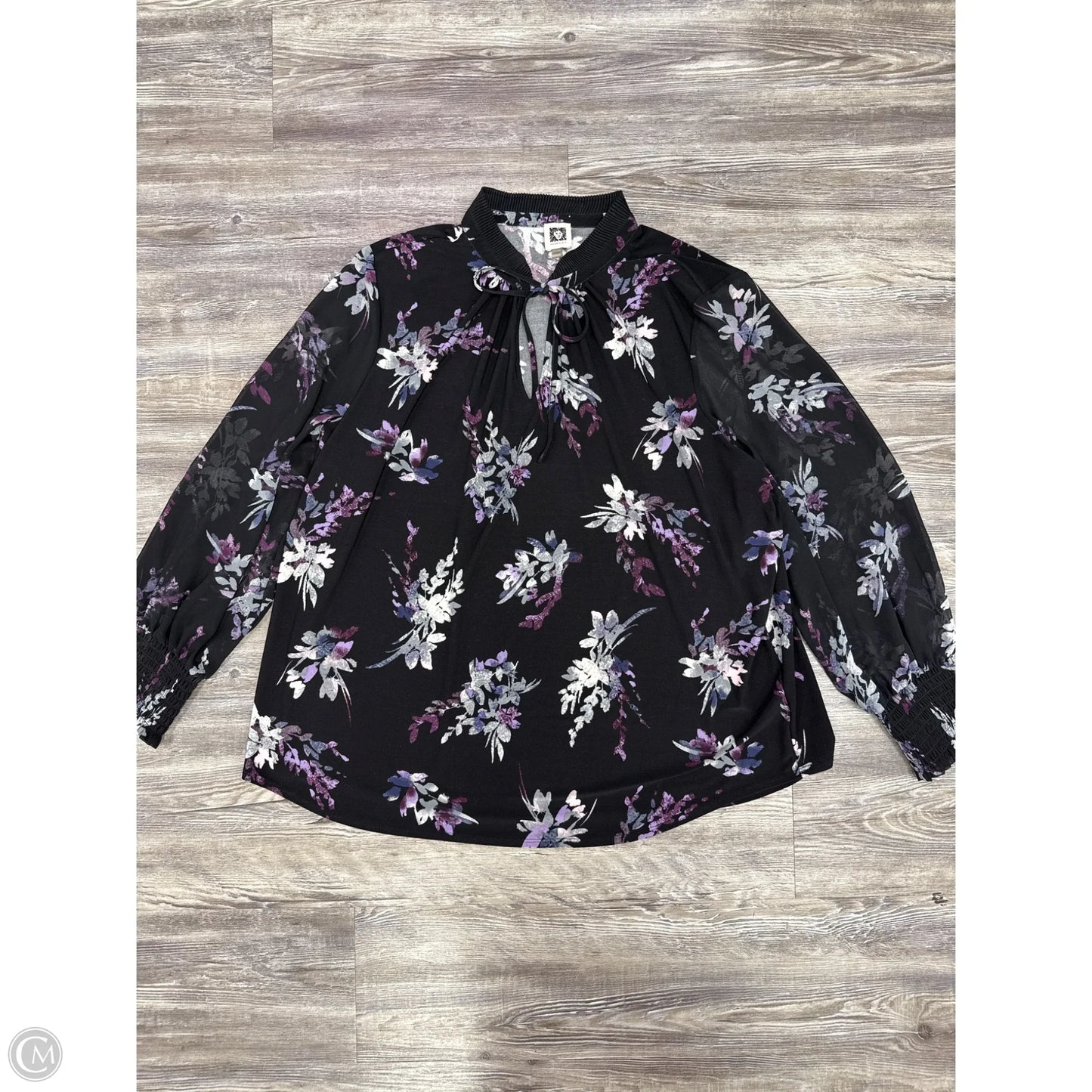 Top Long Sleeve By Anne Klein In Black & Purple, Size: 2x
