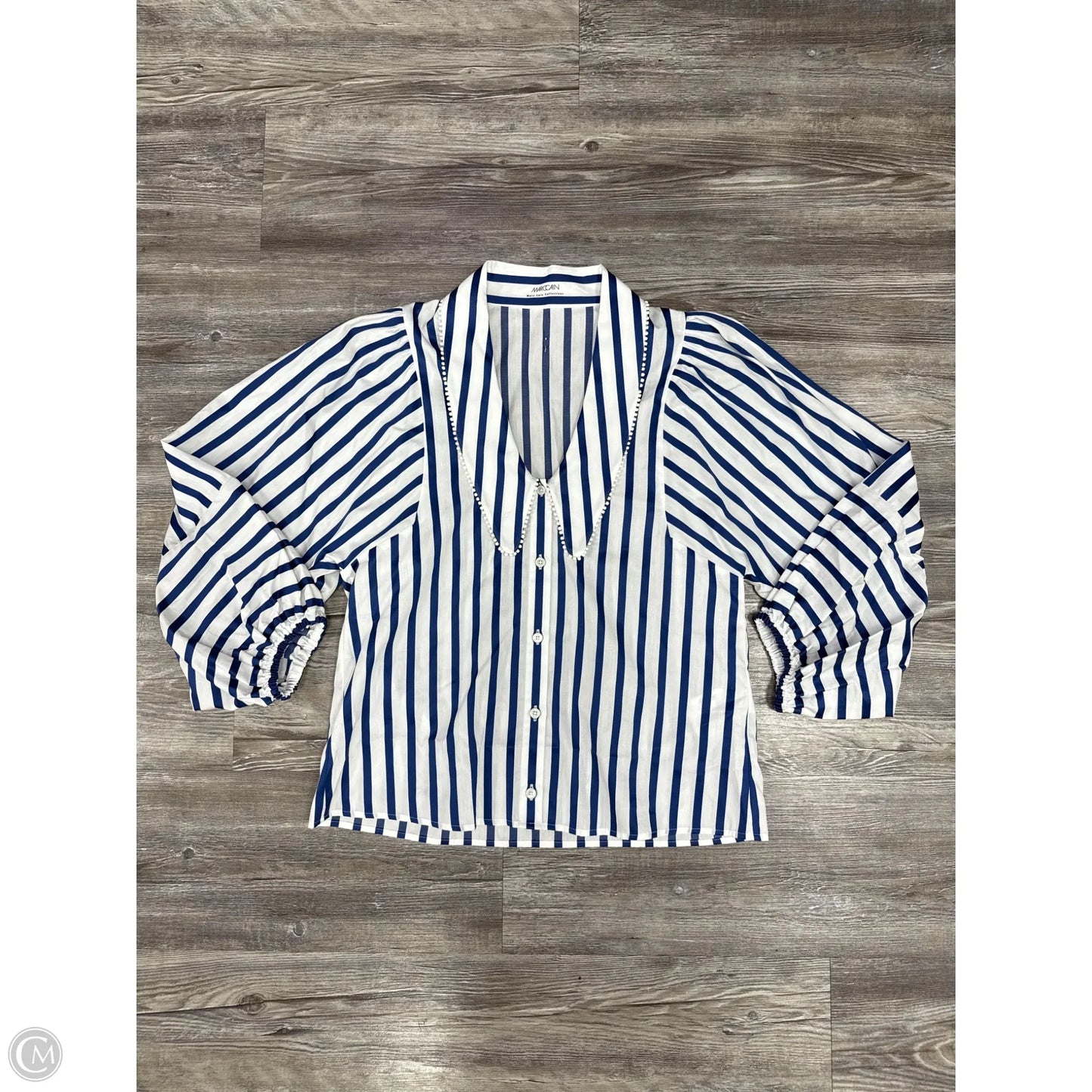 Top Long Sleeve By Marc Cain In Blue & White, Size: Xs