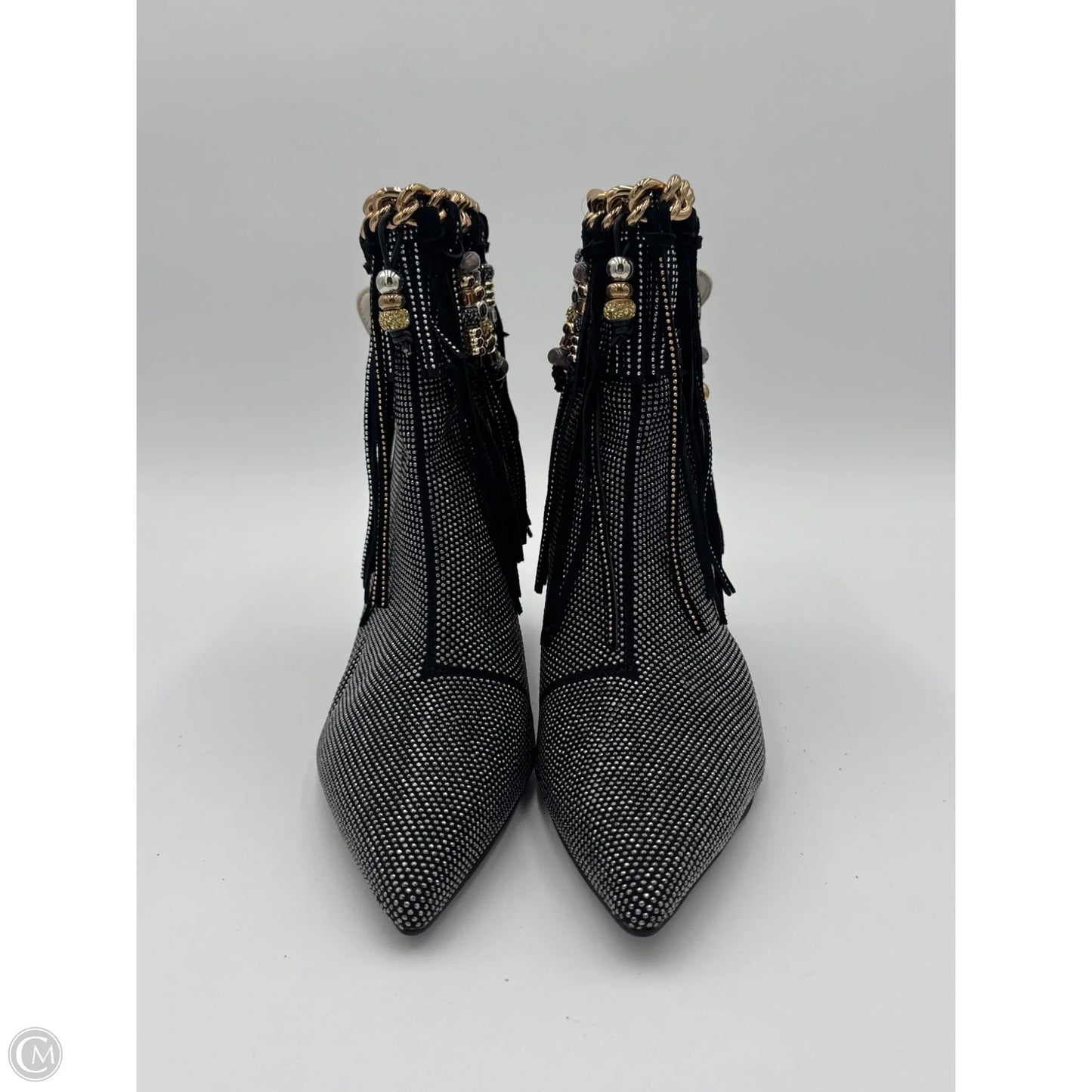 Boots Designer By Kurt Geiger In Black & Gold, Size: 8.5