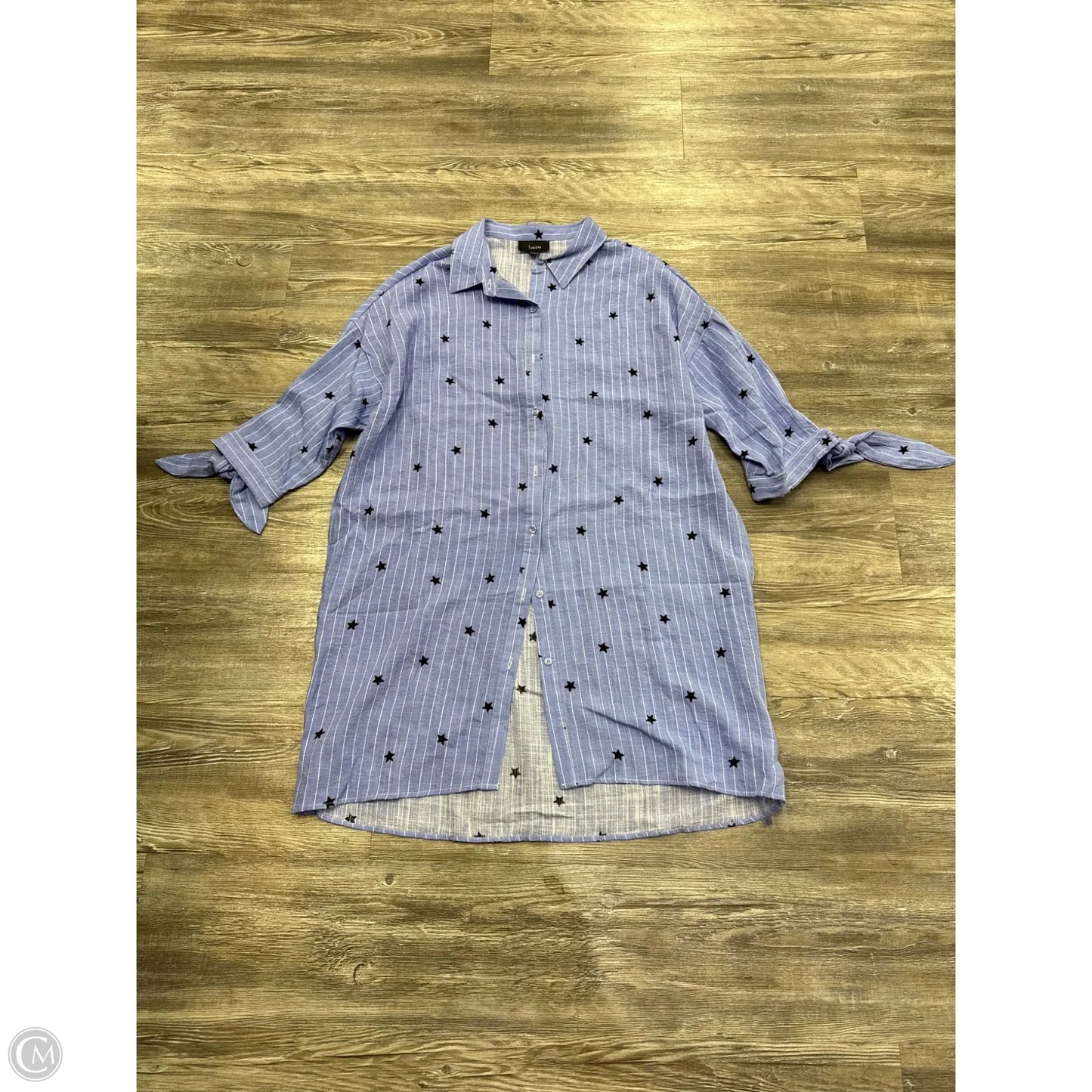 Tunic Long Sleeve By Lumiere In Blue & Cream, Size: L
